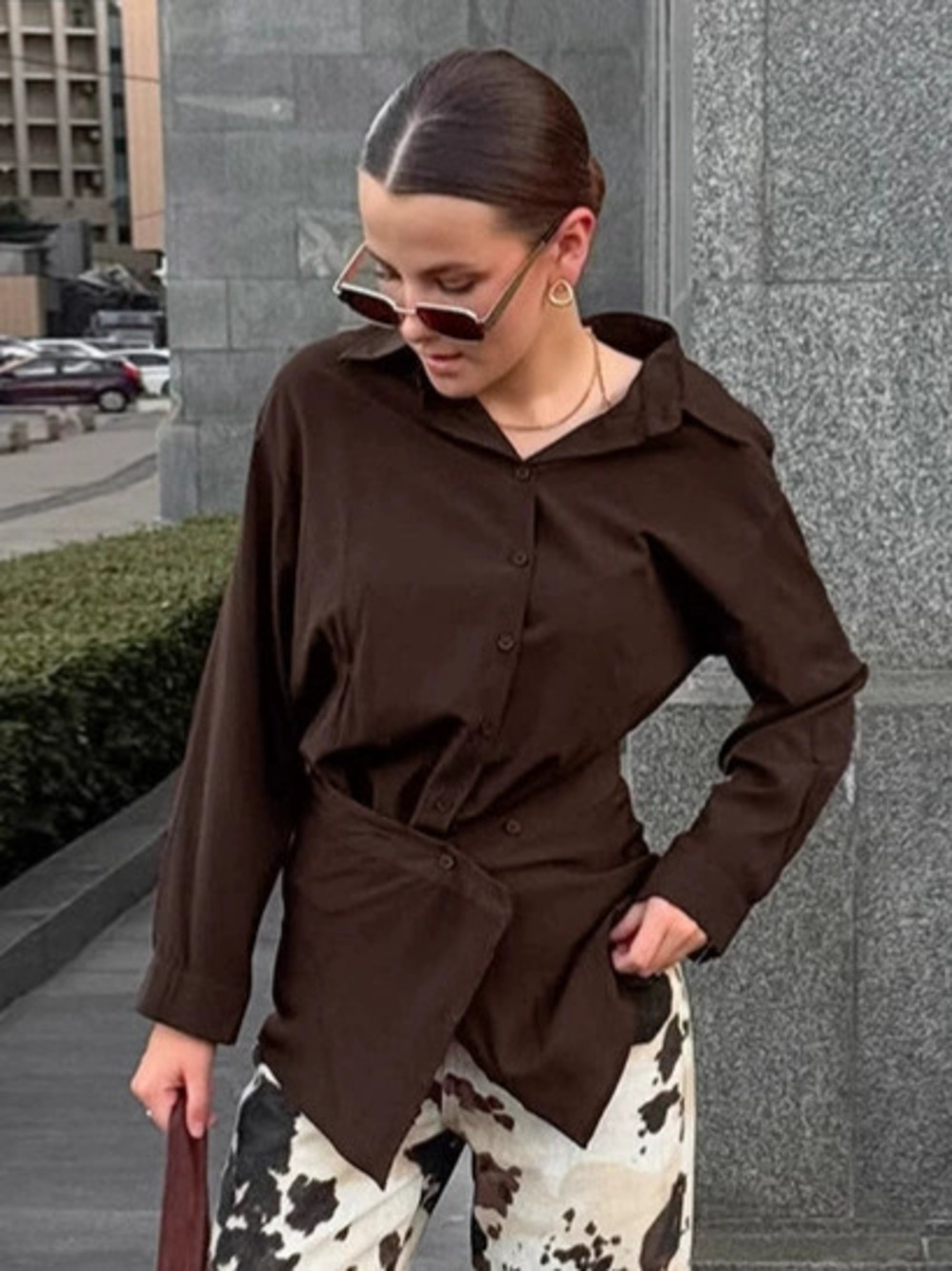 Forever 21 Brown Wrap Blouse Fall Office